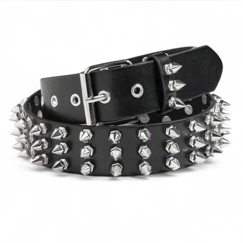 Y2k Punk Goth Grunge Silver Spikey Pointed Studded 40In Belt Brand New